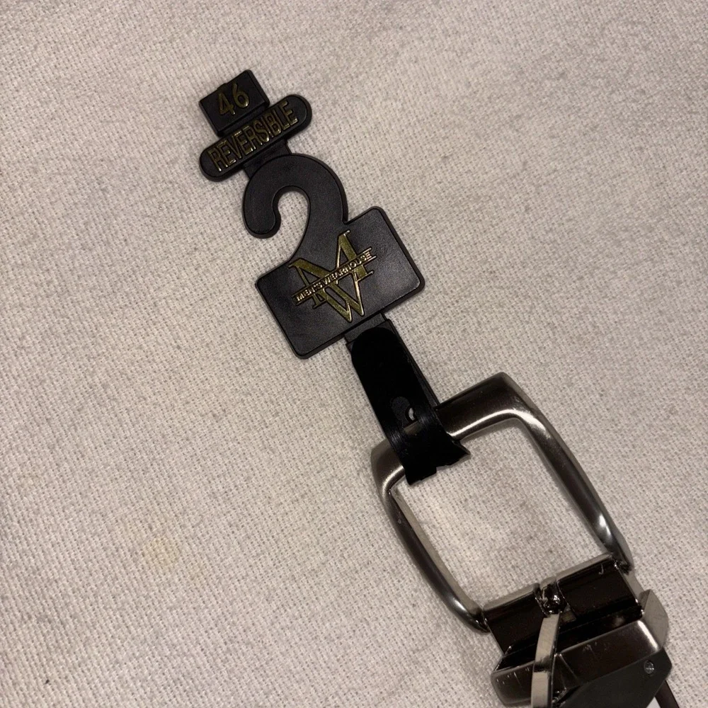 Men's Warehouse Black Brown Reversible Belt Silver‎ Buckle Size 46